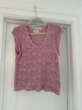 Elan Pink Crochet V-Neck Sleeveless Top